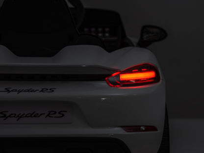 Porsche Spyder RS, kinderauto op 12 volt accu, rubberen banden, leren stoel en meer!