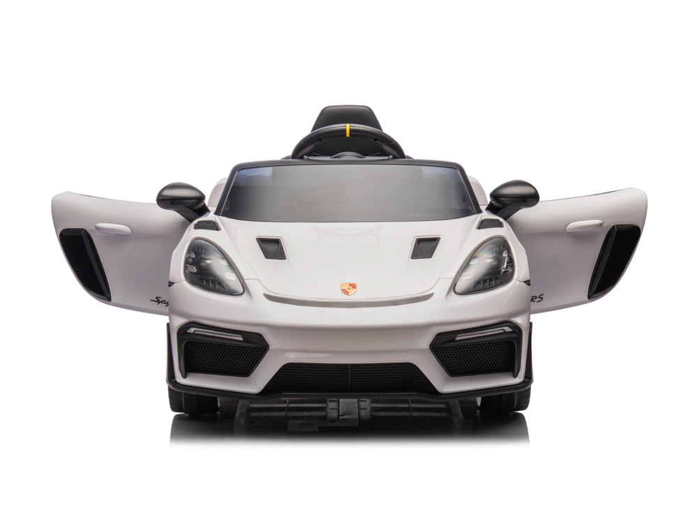 Porsche Spyder RS, kinderauto op 12 volt accu, rubberen banden, leren stoel en meer!