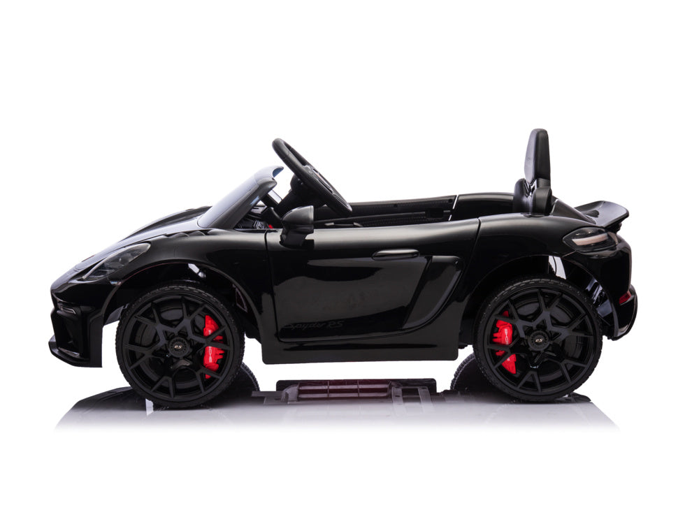 Porsche Spyder RS, 12-volt lithium battery, rubber tires, leather seat, and more!
