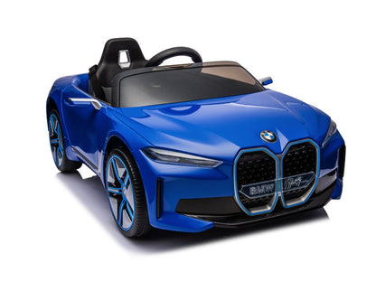 BMW i4, elektrische kinderauto, 12V, leren stoel, muziekmodule en meer!